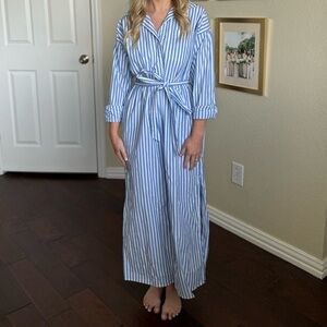 LOFT Blue and White Striped Long Sleeve Dress